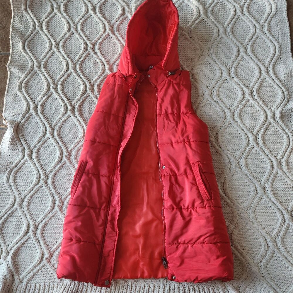 Youshike Red Sleeveless Long Puffer Vest Size L